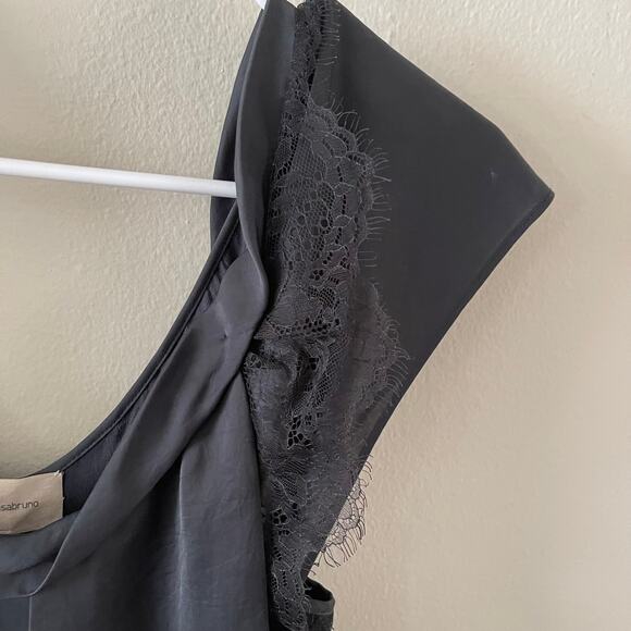 Vanessa Bruno Athe Lace Trim Shift Dress Women’s S Gray Layered Boho Chic Silky - Picture 3 of 9